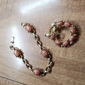 Faux‎ Goldstone bracelet and pin